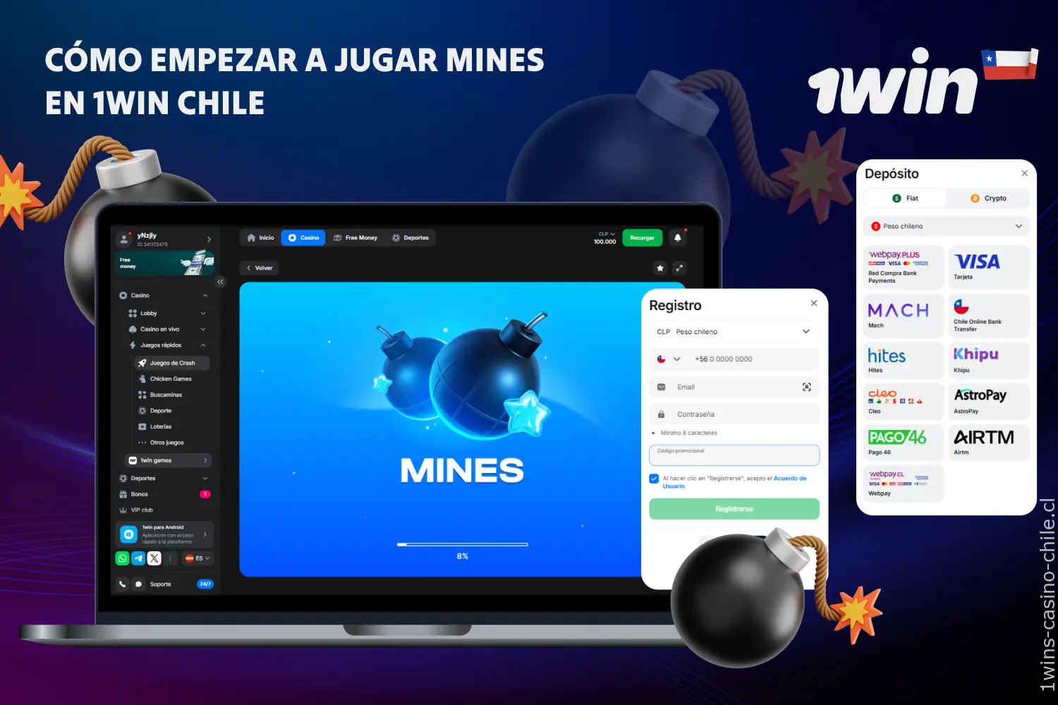 Acceder al juego Mines en 1win Chile y disfrutar de sus funciones toma solo unos minutos