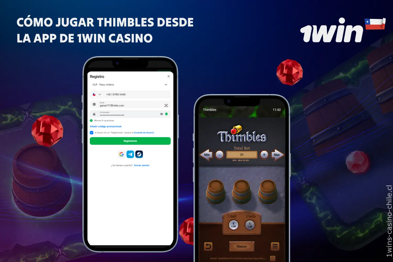 Instrucciones para jugar Thimbles desde la app móvil de 1win